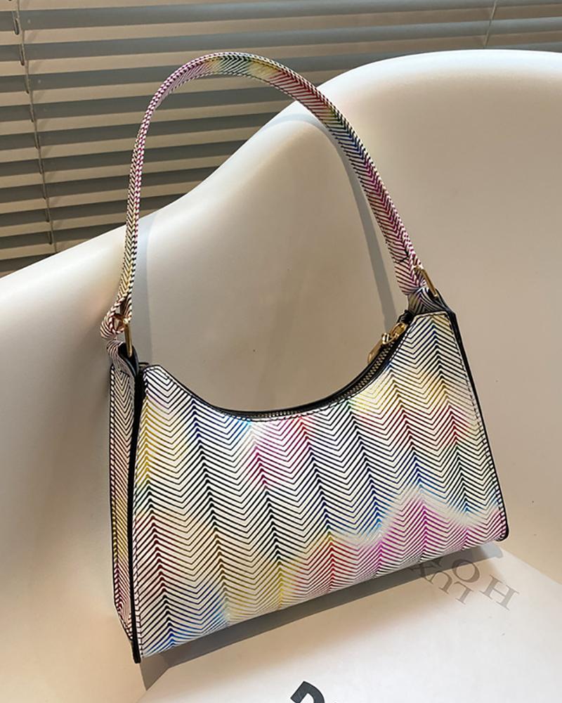 

Tie Dye Print Zipper Design Handbag, White
