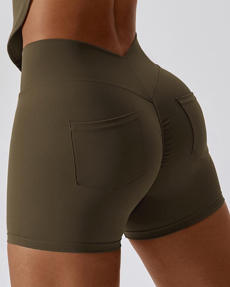 

Pocket Design Butt Lifting Active Shorts, Coffee