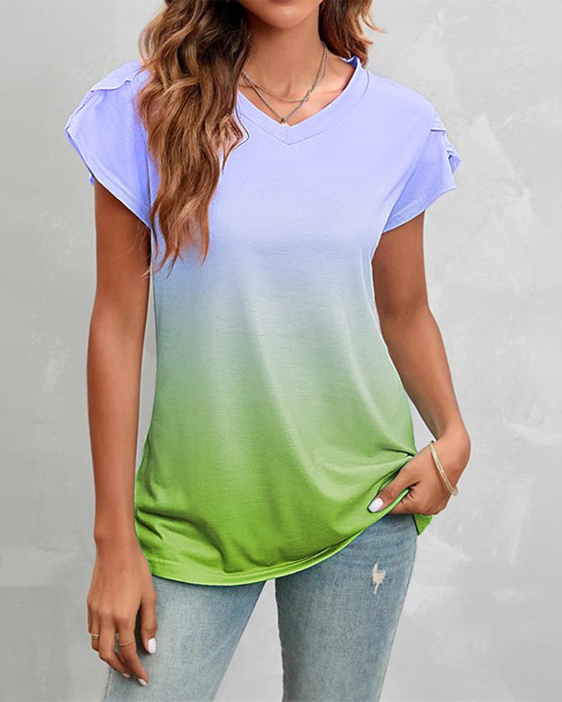 

Ombre Petal Sleeve Casual T-shirt, Green