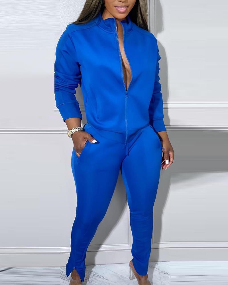 

Long Sleeve Zip Up Top & Pants Set, Blue