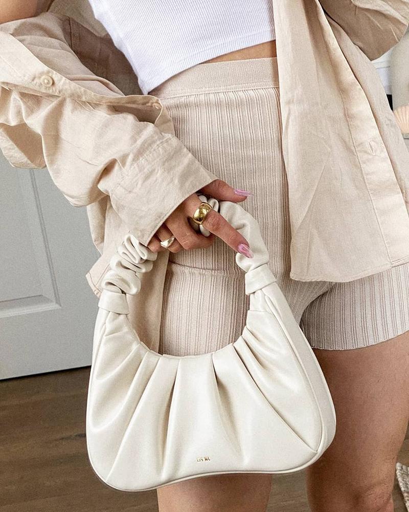 

Minimalist Ruched Baguette Bag, White