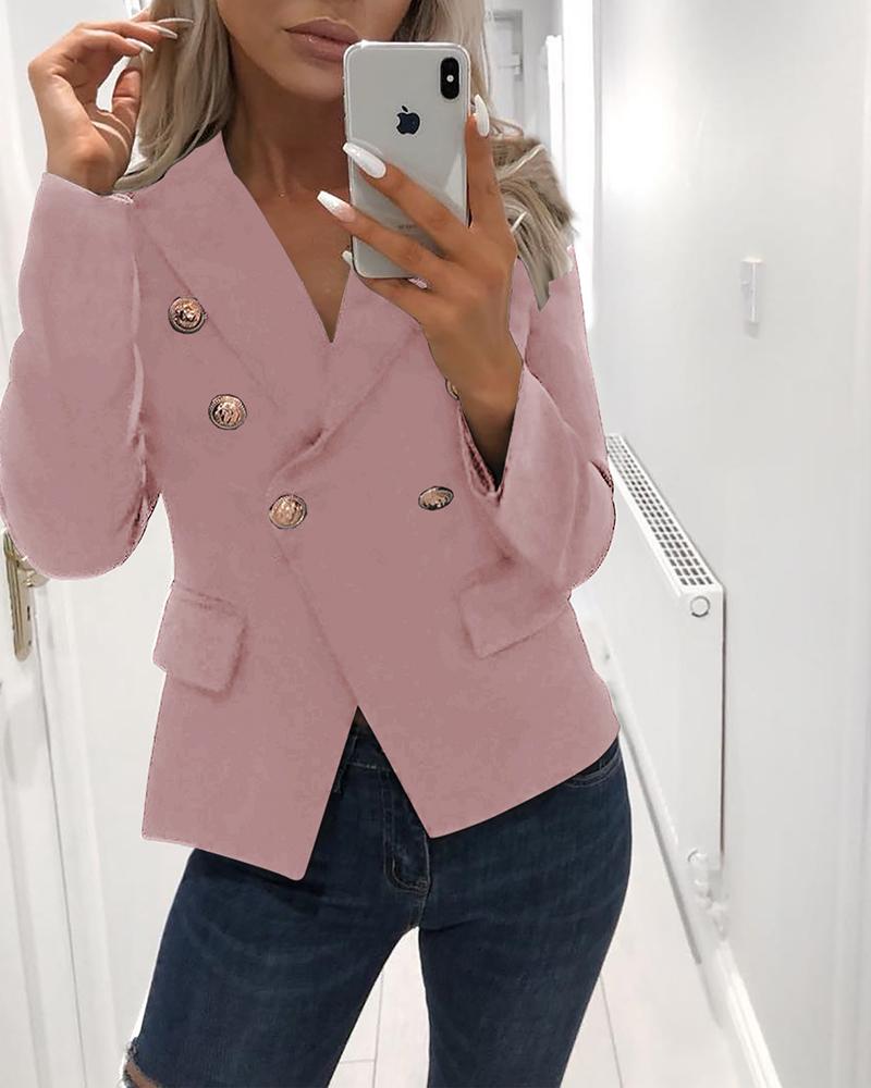 

Solid Double-Breasted Blazer, Pink