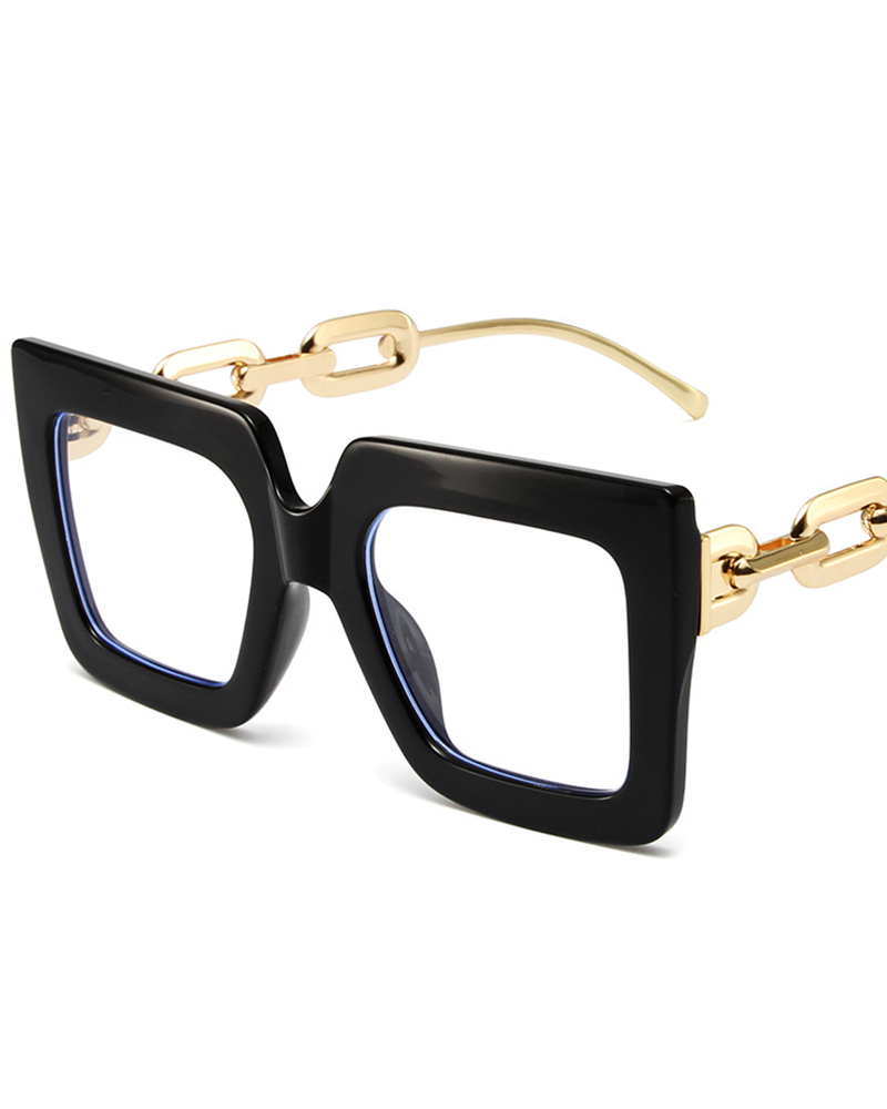 

1Pair Chain Clear Lens Big Square Frame Glasses, Black