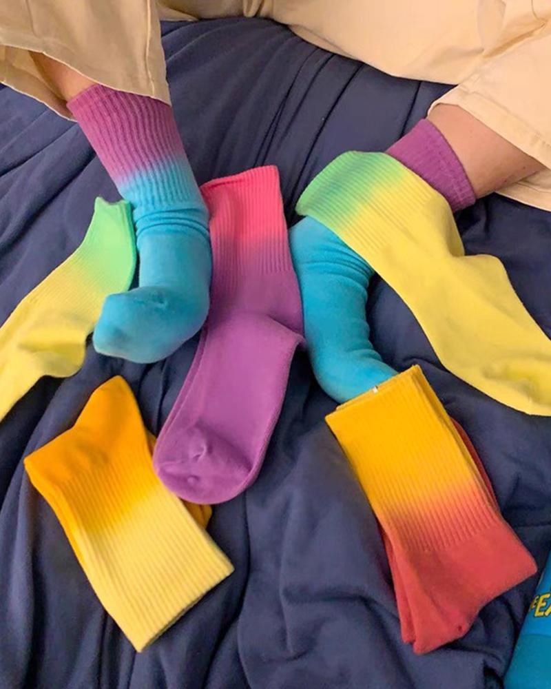 

Rainbow Ombre Tie Dye Print Crew Socks, Style6