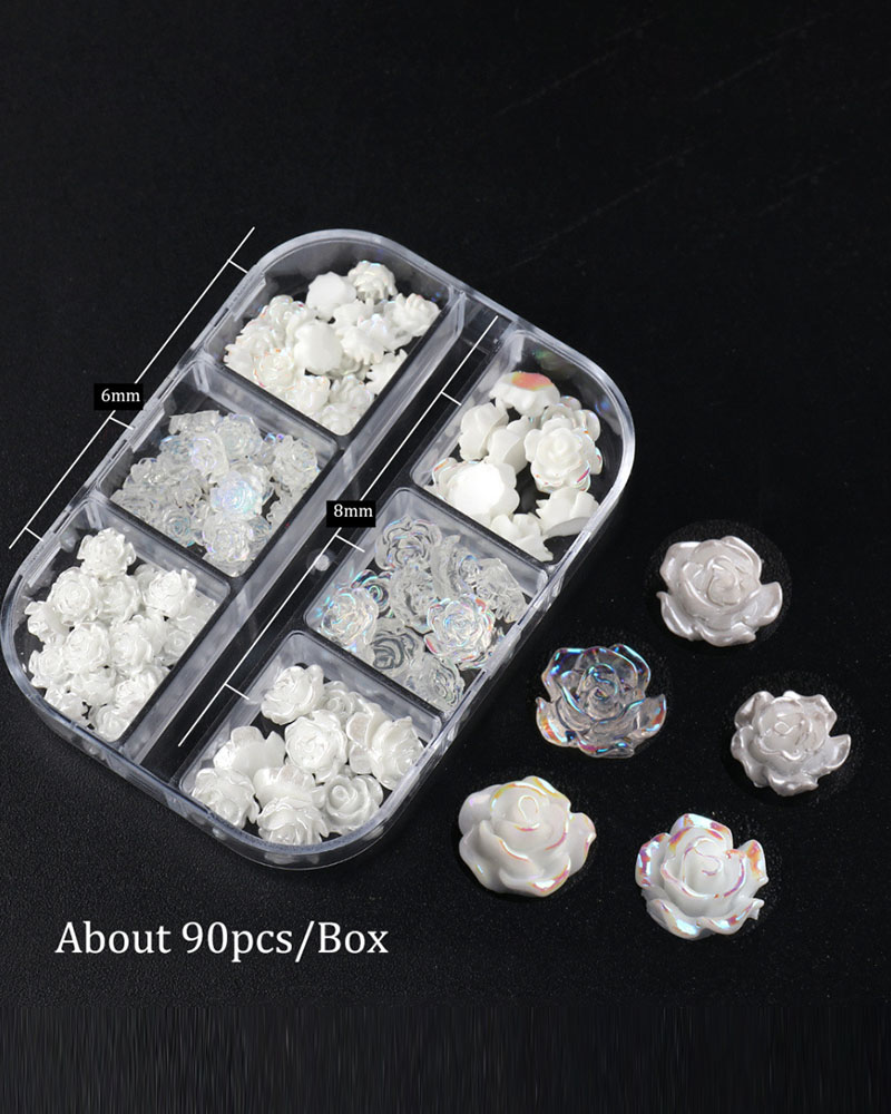 

90pcs/box Floral Nail Art Decoration, White