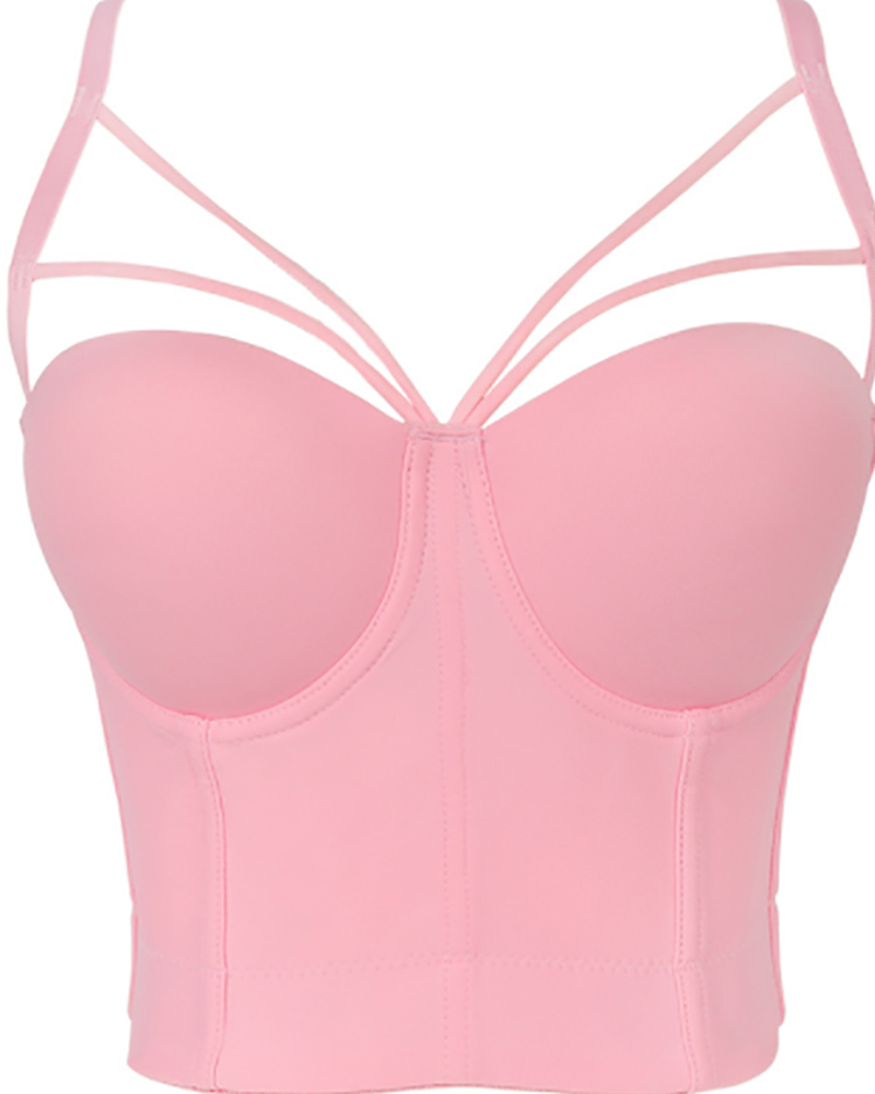 

Spaghetti Strap V-Neck Cutout Corset Top, Pink