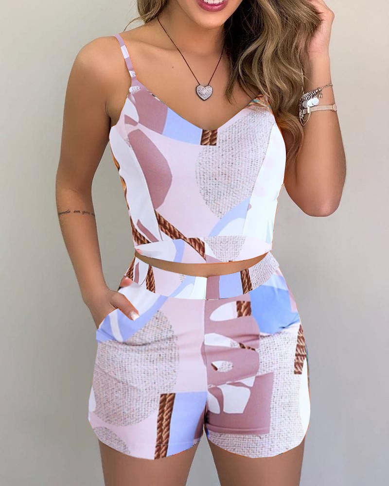 

Print Cami Top & Shorts Set, White