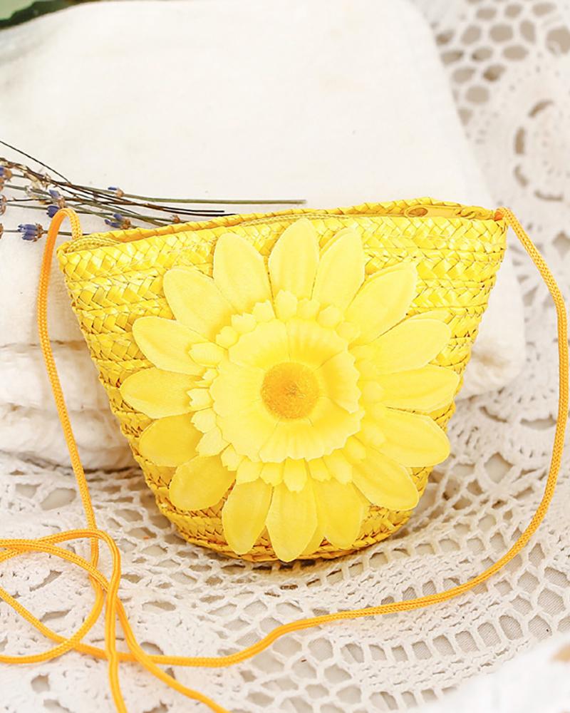 

Daisy Pattern Braided Crossbody Beach Bag, Yellow