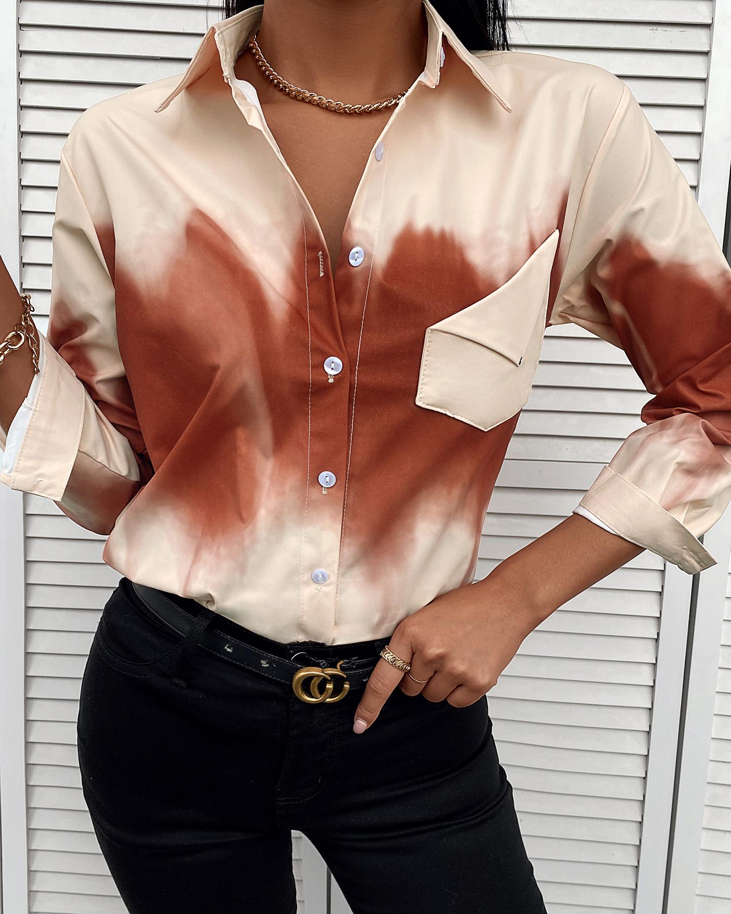 

Tie Dye Print Button Front Shirt, Red