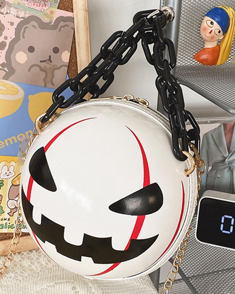 

Halloween Devil Pumpkin Round-Shaped Funny Crossbody Shoulder Bag, White