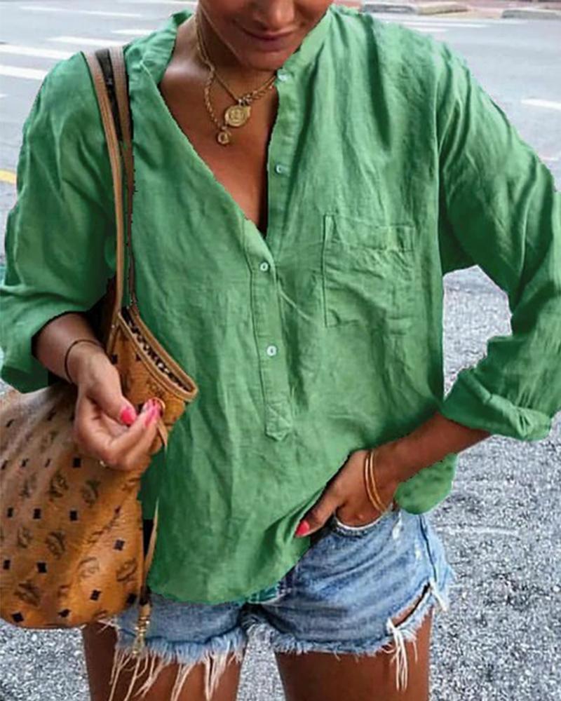 

Long Sleeve Half Button Shirt, Green