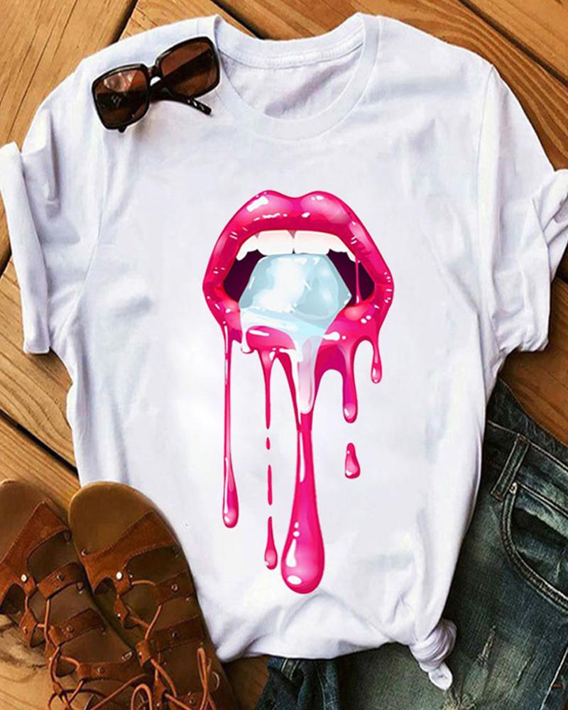 

Lip Print Short Sleeve Casual T-shirt, Style9