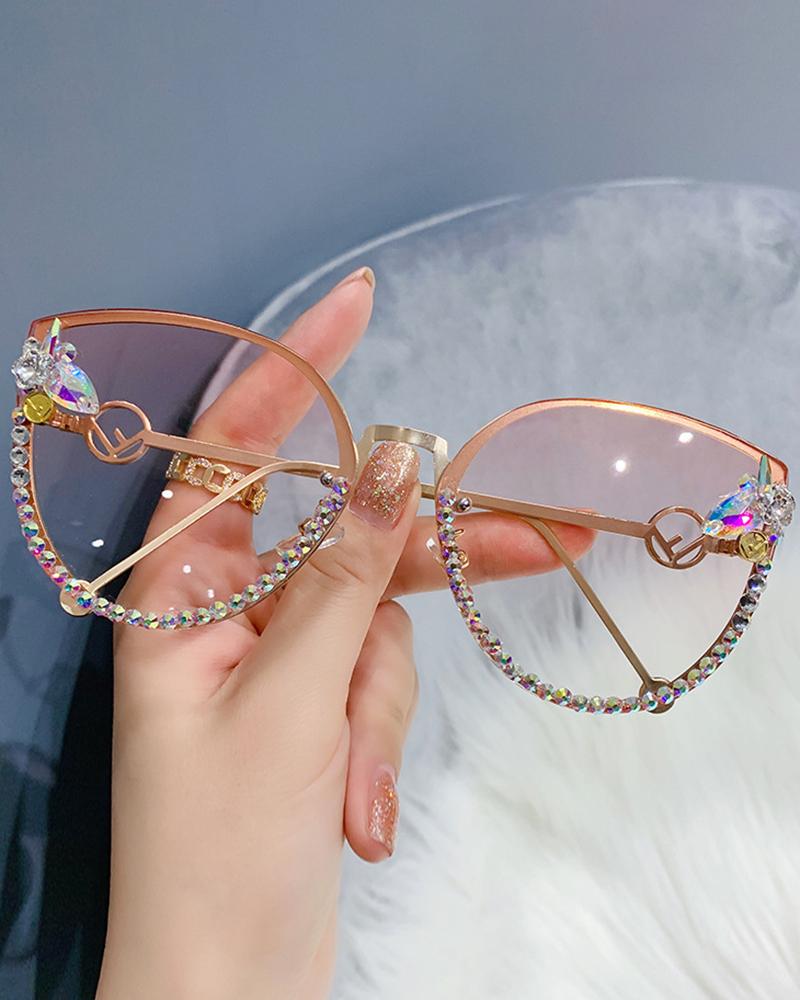 

1Pair Rhinestone Decor Retro Tinted Lens Cat Eye Frame Sunglasses, Style5