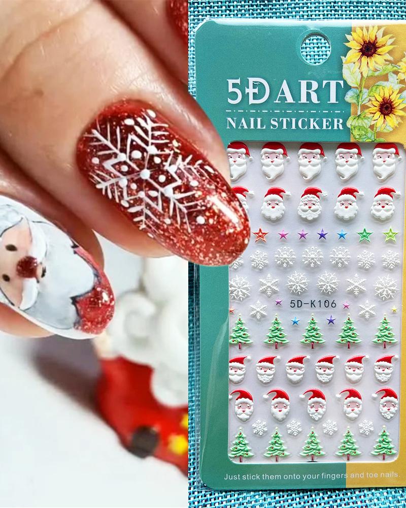 

1 Sheet 5D Christmas Santa Snowflake Tree Gel Nail Art Stickers, Style1