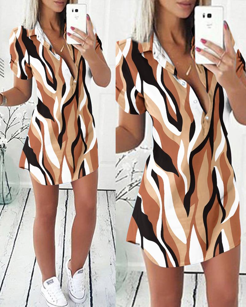 

Abstract Print Button Front Shirt Dress, Khaki