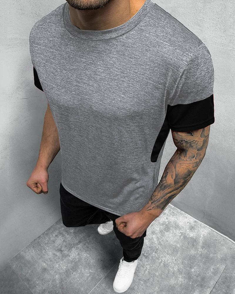

Colorblock Patchwrok Short Sleeve T-shirts, Light gray