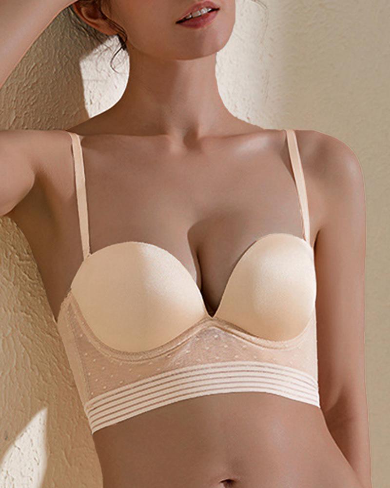 

Contrast Lace U-Back Push Up Bralette, Apricot