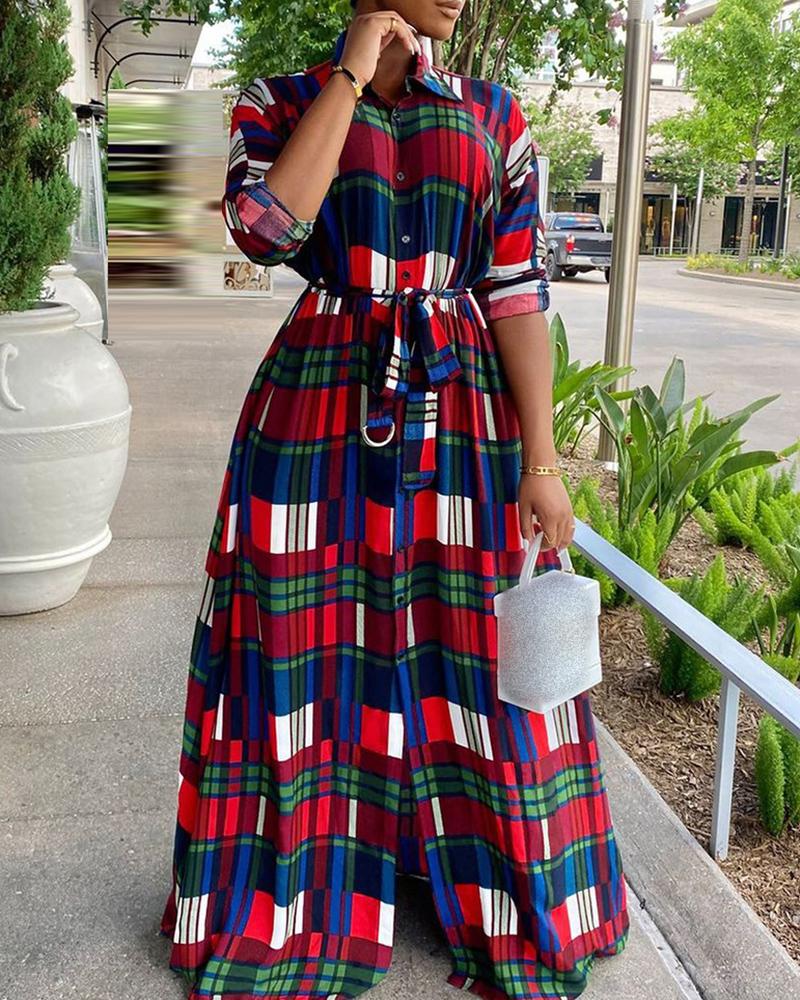 

Plaid Print Colorblock Buttoned Shirt Dress, Multicolor