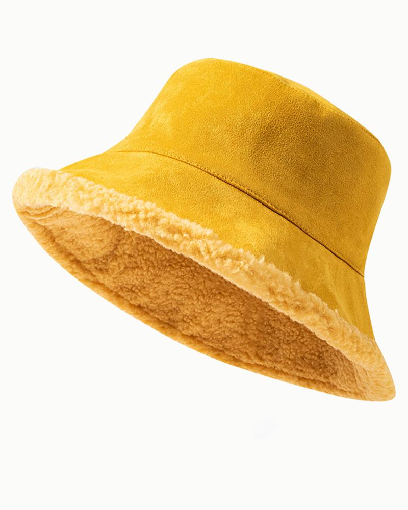 

Fluffy Suede Lined Bucket Hat, Yellow