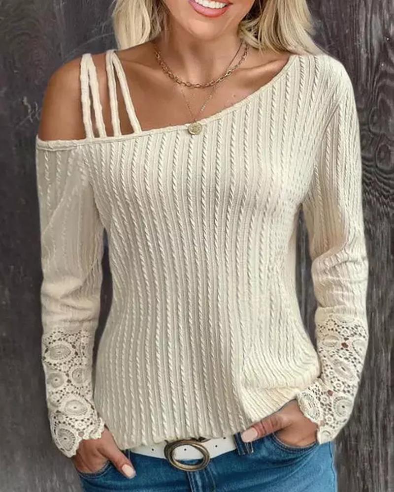 

Cold Shoulder Cable Textured Top, Apricot