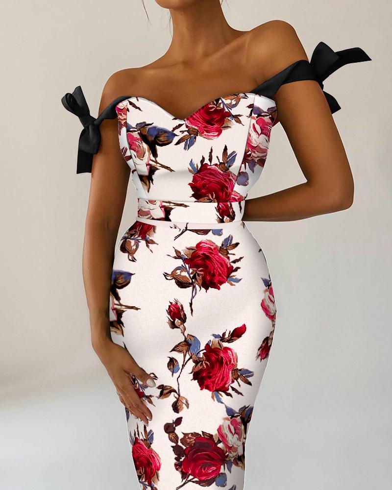 

Floral Off Shoulder Bodycon Dress, White