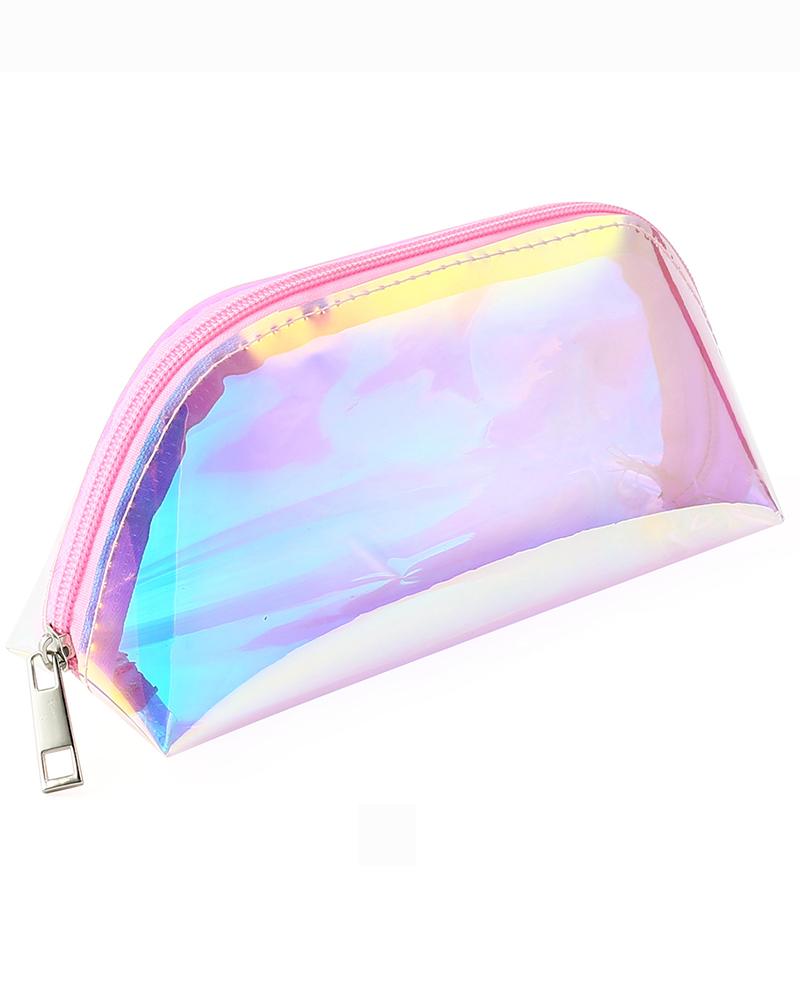 

Clear Holographic Zipper Design Organizer Travel Bag, Pink