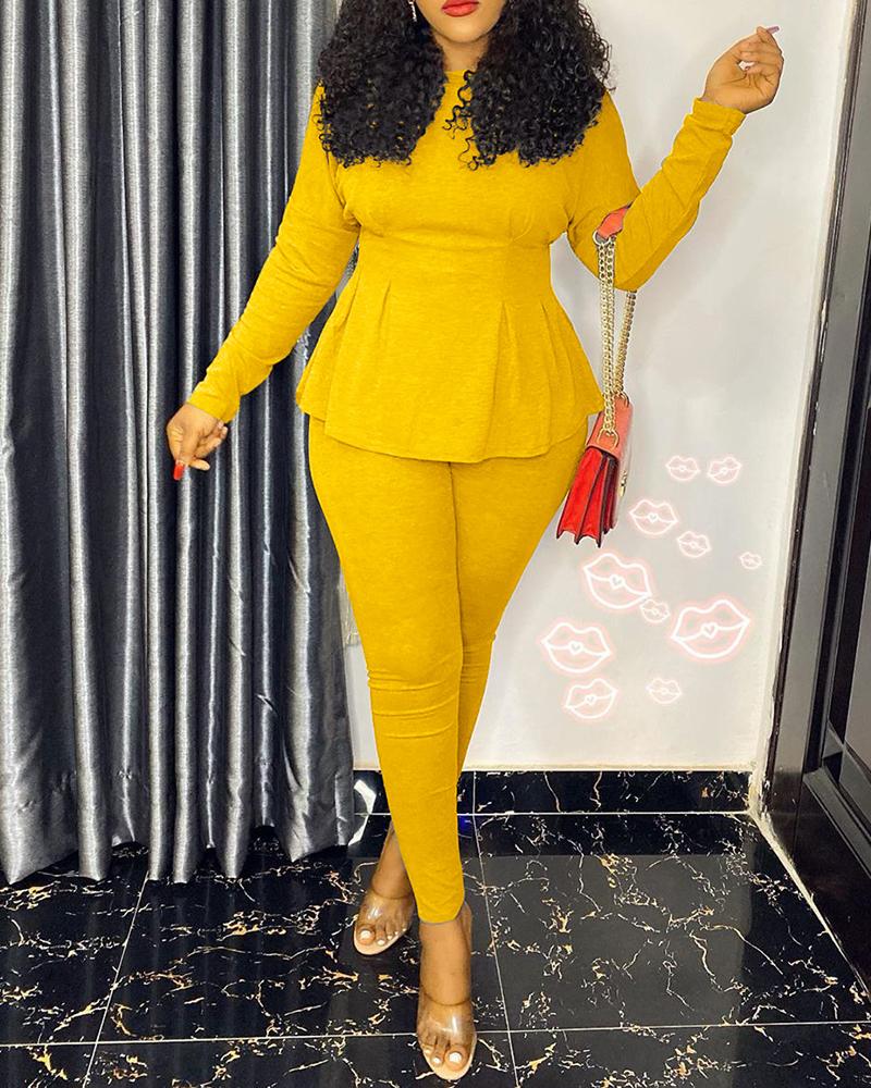 

Corset Ruffles Long Sleeve Top & Pants Set, Yellow