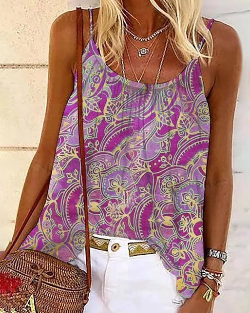 

Tribal Print Flowy Cami Top, Purple