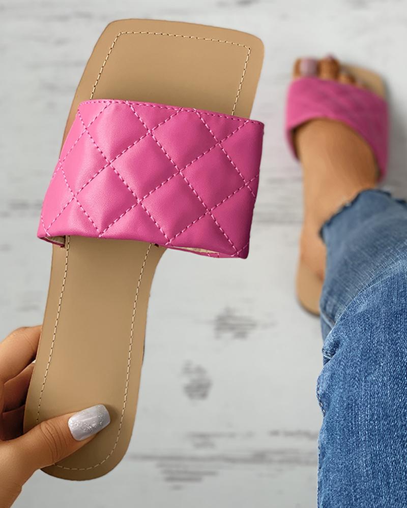 

Quilted Square Toe Mule Sliders, Hot pink