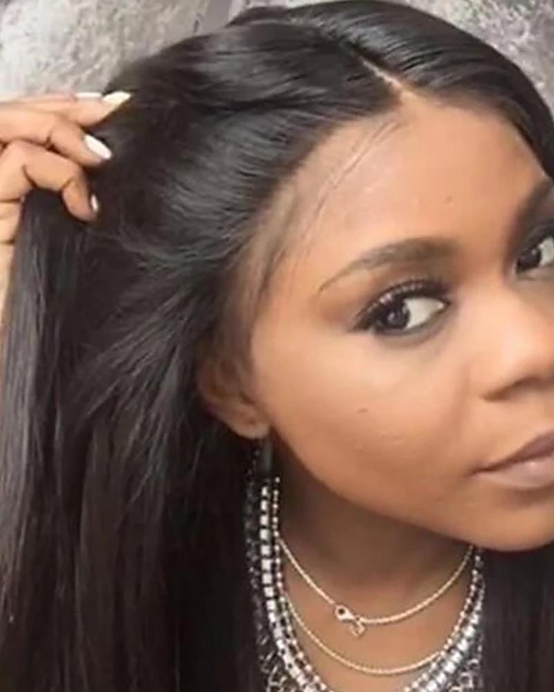 

Unprocessed Human Hair Lace Front Wig Straight Brown Natural Black Wig