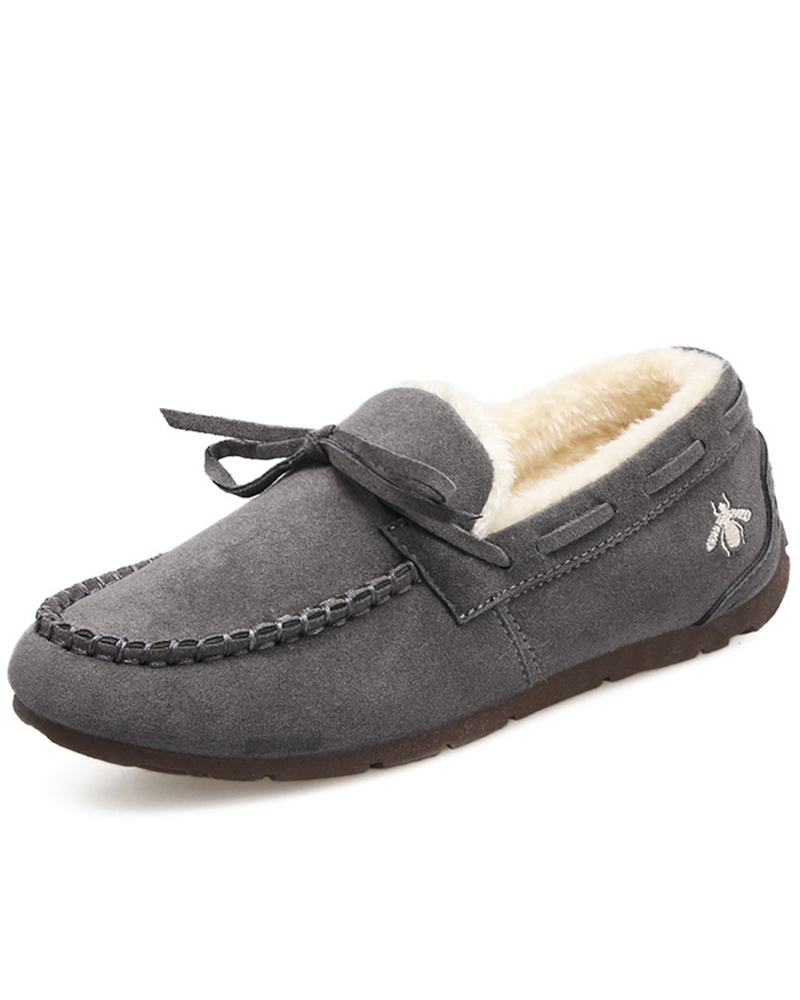 

Tied Detail Winter Lined Slip-on Shoes, Gray