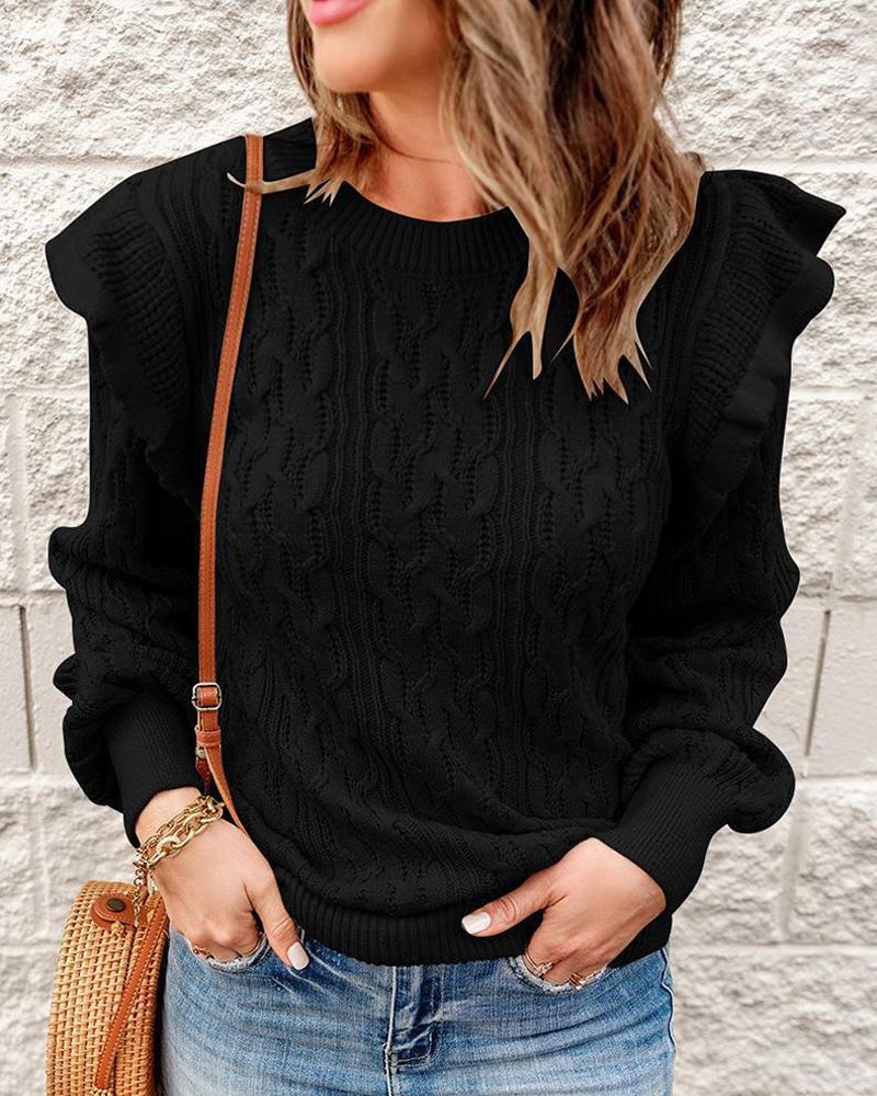

Long Sleeve Cable Knit Sweater, Black