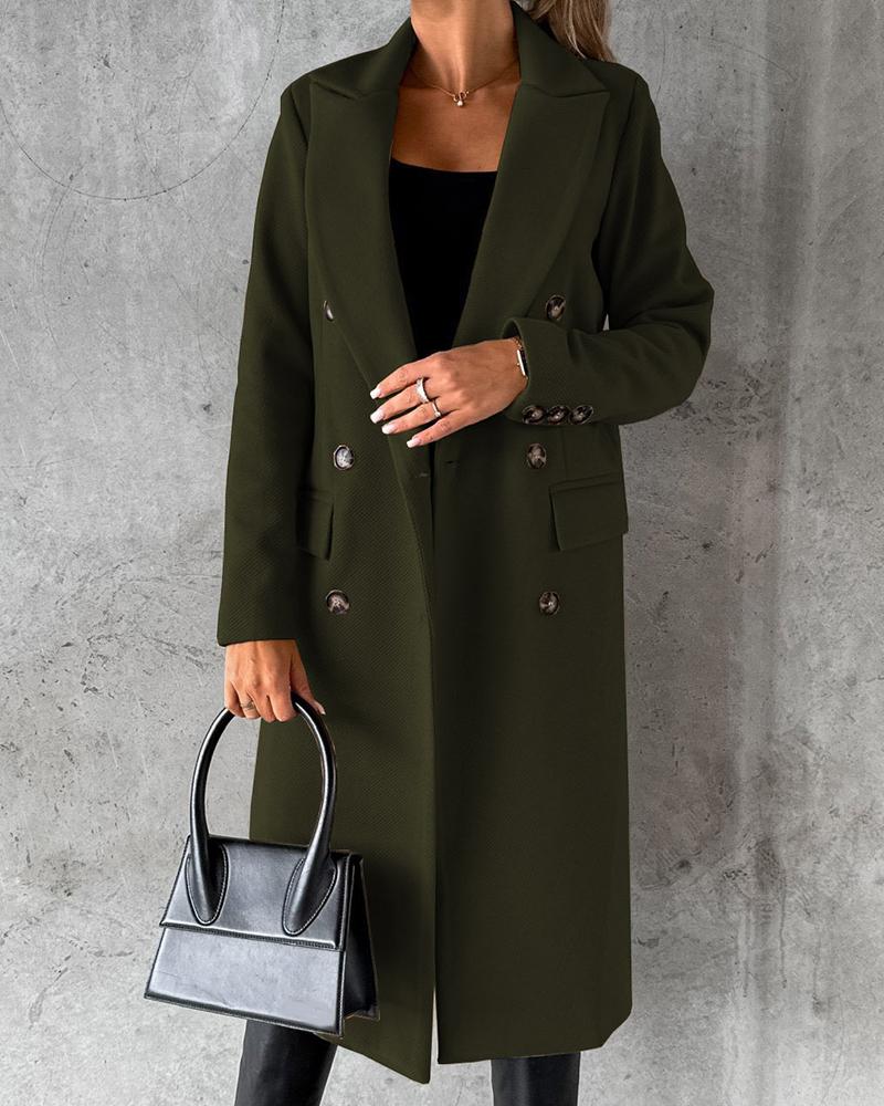 

Double Breasted Long Sleeve Pea Coat, Army green