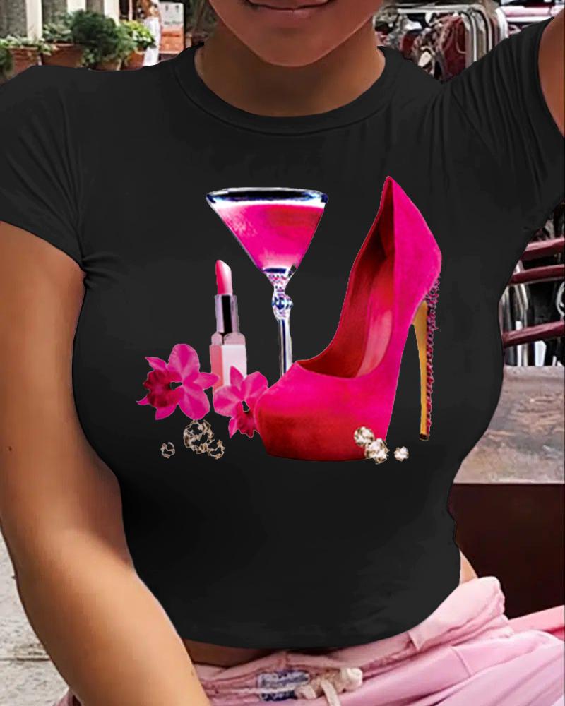

Plus Size Graphic Print Short Sleeve Casual T-shirt, Black