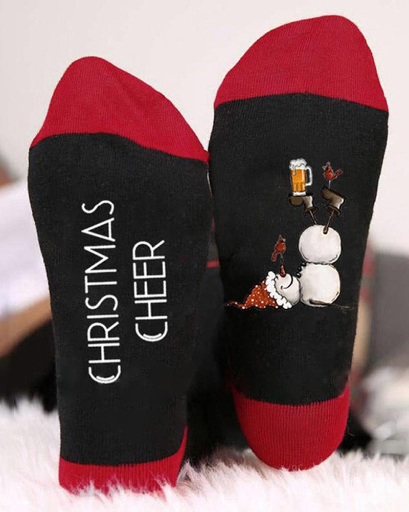 

1Pair Christmas Snowman Letter Print Socks, Style2