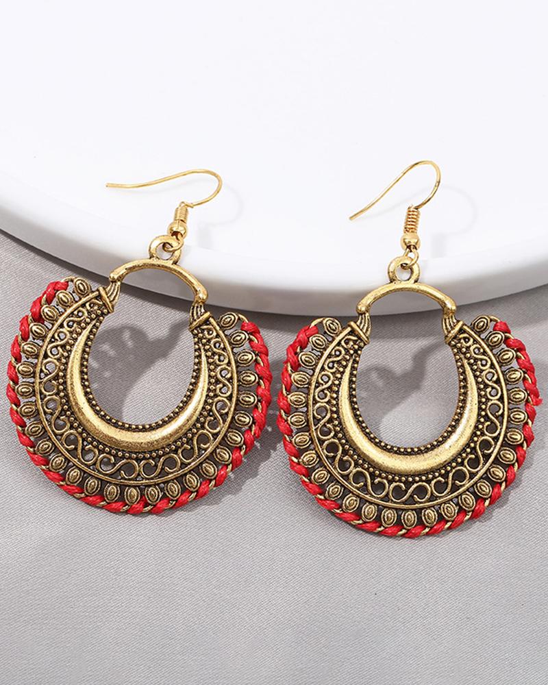

1Pair Bohemian Moon Hollow Out Geometric Hoop Earrings, Red