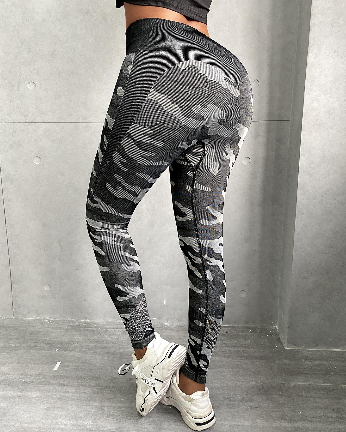 

Camouflage Print High Waist Seamless Butt Lift Stretchy Yoga Pants, Black