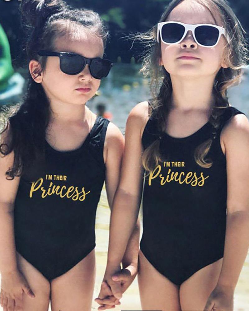 

Mommy & me Letter Print U-Neck One Piece Swimsuit For Kids, Black