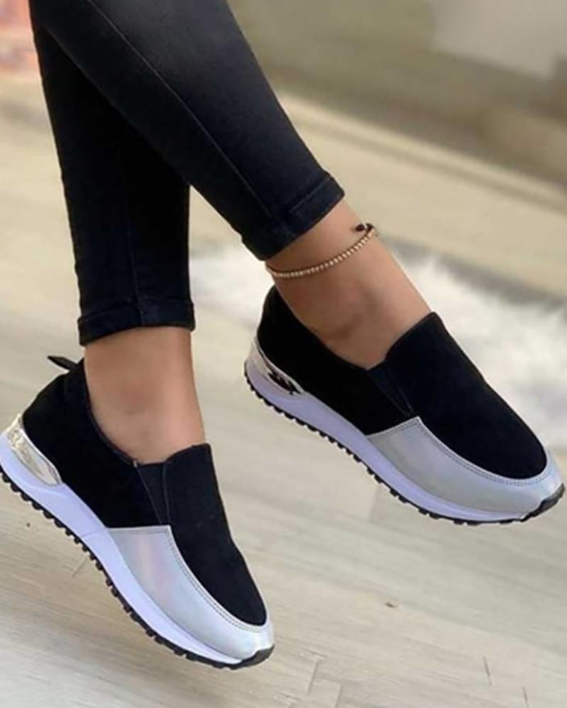 

Contrast Paneled Casual Slip On Sneakers, Black