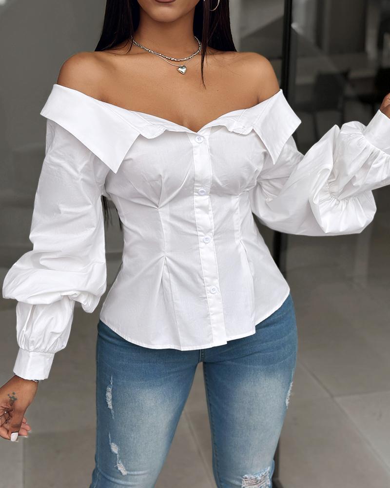 

Lantern Sleeve Off Shoulder Top, White