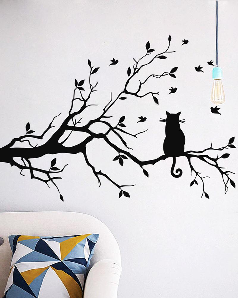 

Cat On Long Tree Branch Wall Decal Cat Window Art Sticker Removable DIY Vinyl Rooms Home Decor, Style1