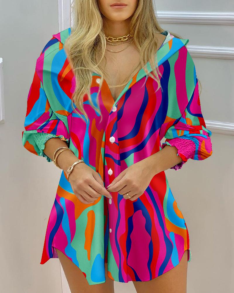 

Abstract Print Button Down Shirt Dress, Green