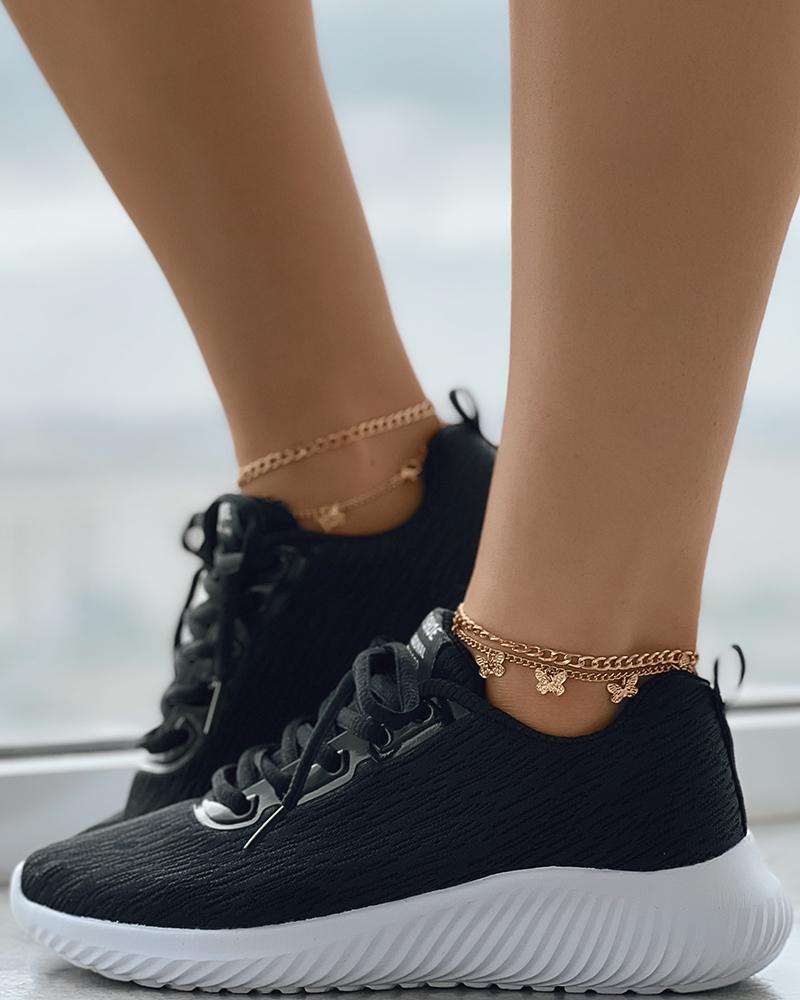 

Breathable Eyelet Lace-up Sneakers, Black