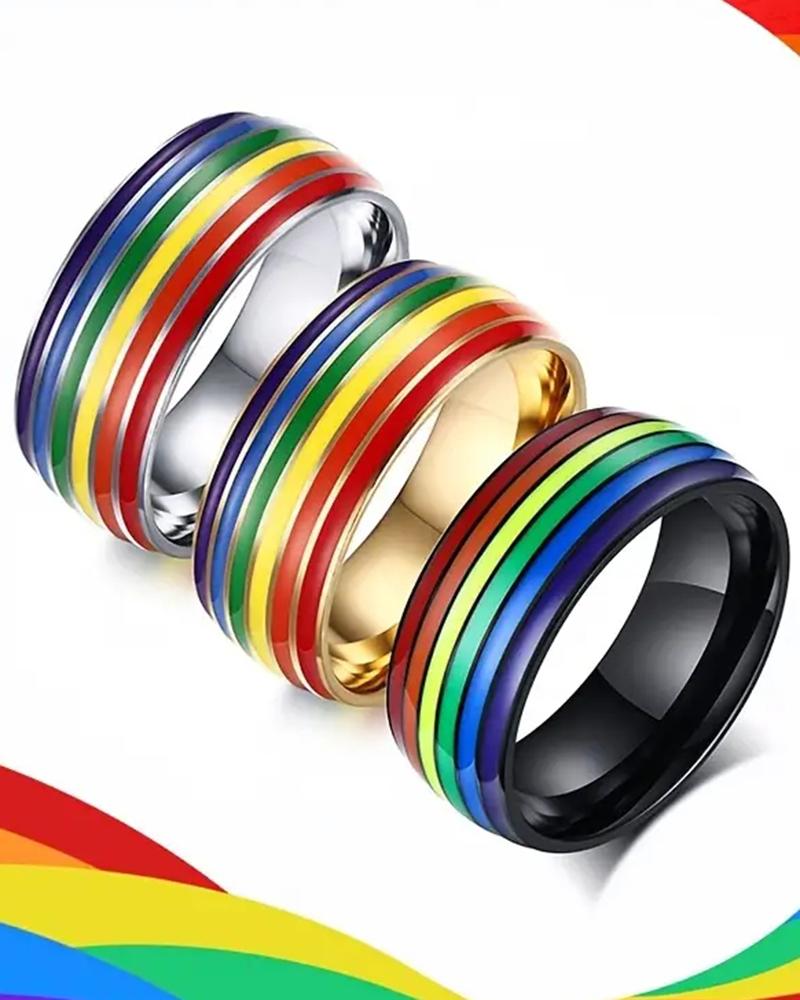 

1pc Rainbow Stripe Pride Month Wide Ring, Gold