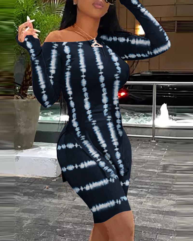 

Tie Dye Print Slit Long Sleeve Top & Shorts Set, Black