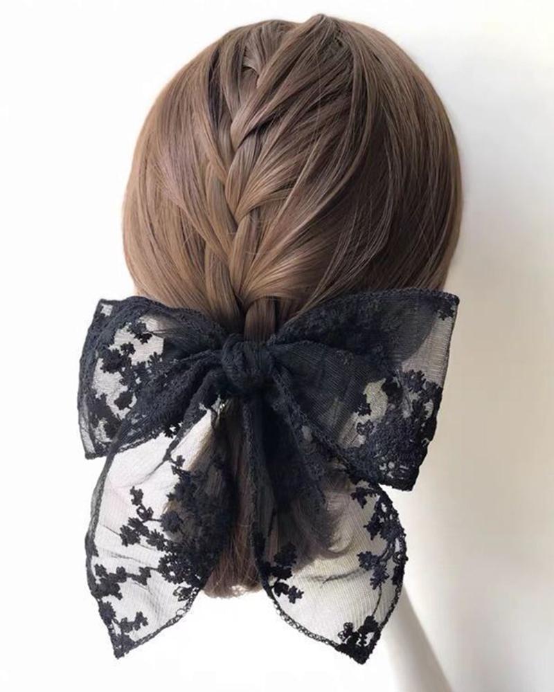 

1pc Wedding Bridal Bowknot Hair Clip Lace Large Bow Wedding Guest Gift Barrette, Black