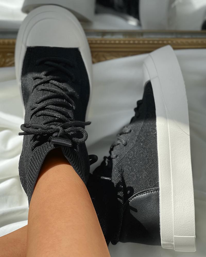 

Lace-up Knit Breathable Colorblock Sneaker, Black
