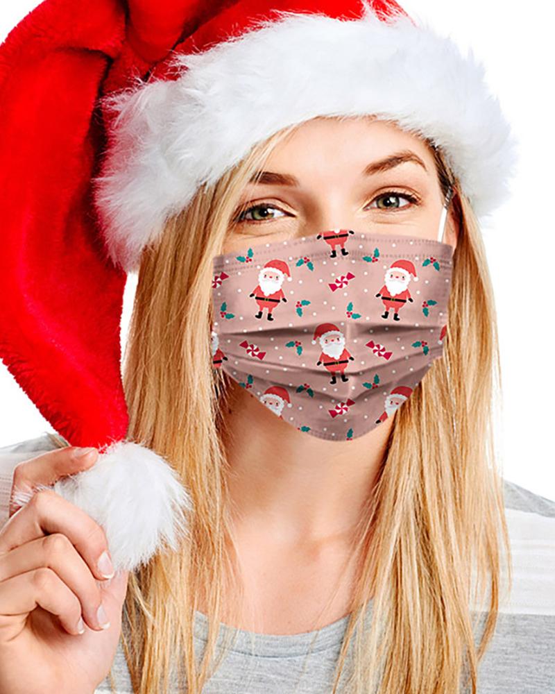 

5PCS/Set Christmas Print Disposable Face Mask, Pink