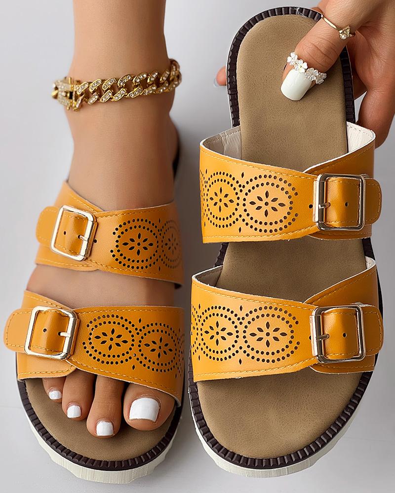 

Hollow Out Buckled Summer Slippers, Yellow