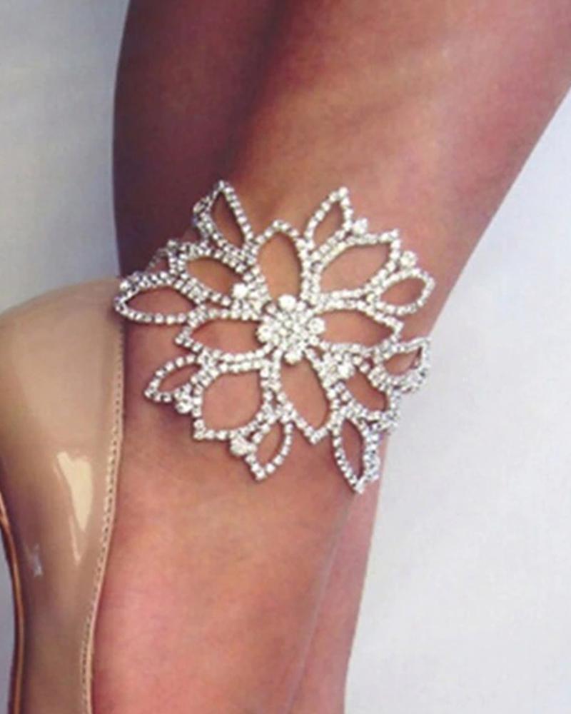 

1p Rhinestone Floral Shaped Wedding Fashion Jewelry Anklet, Silver